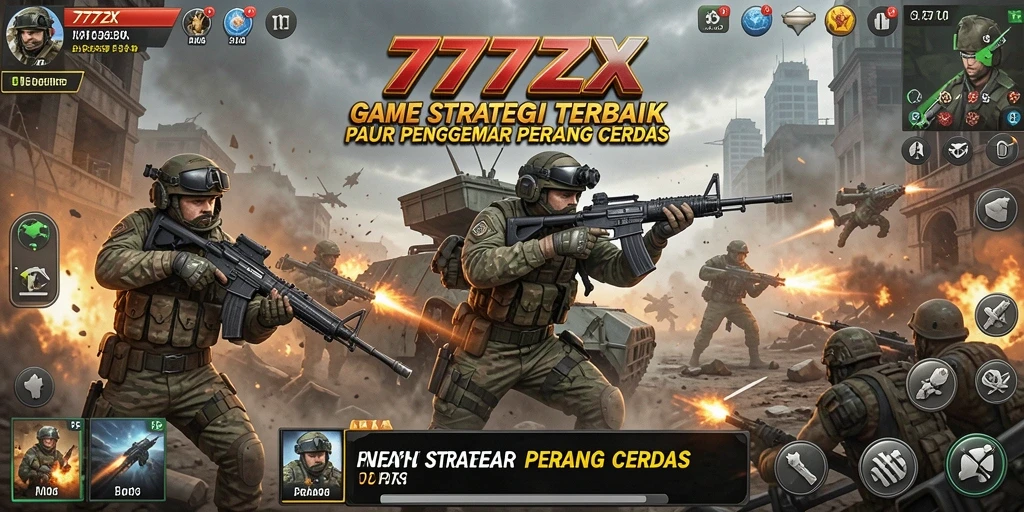 Screenshot gameplay 777ZX menunjukkan pertempuran strategi yang intens.