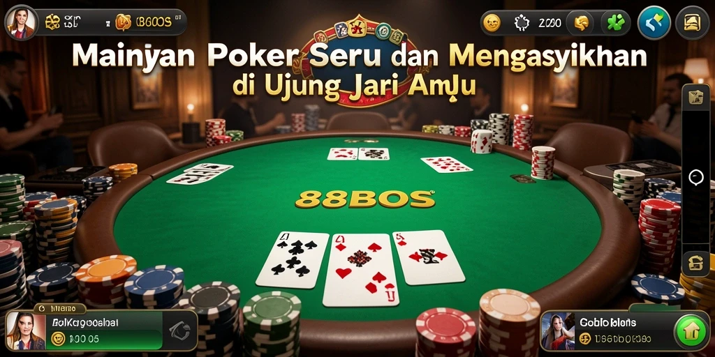 Tampilan gameplay Poker yang mendebarkan dan interaktif di 88BOS.