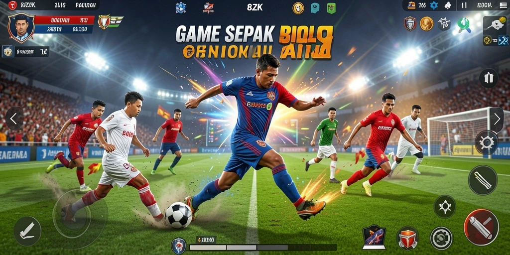 Tampilan gameplay menakjubkan di 8ZK saat aksi sepak bola berlangsung.