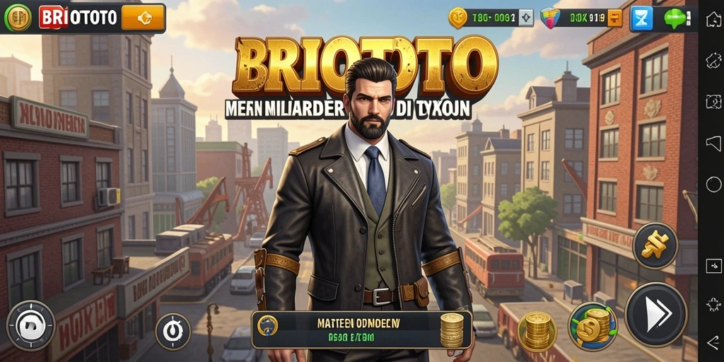 Tampilan gameplay BRIOTOTO dengan manajemen bisnis yang menarik.