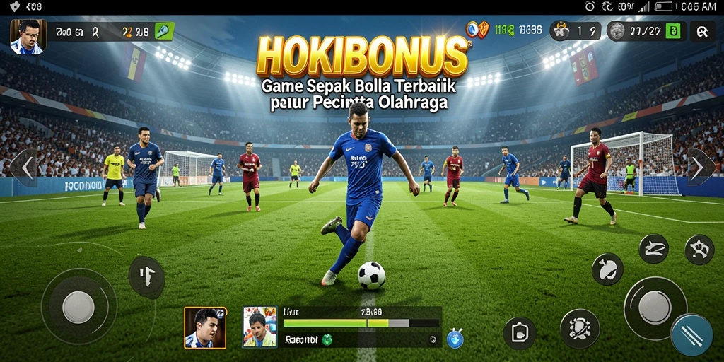 Tangkapan layar gameplay HOKIBONUS menampilkan aksi sepak bola yang mendebarkan.