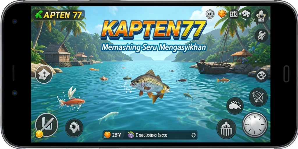 Screenshot gameplay KAPTEN77 menampilkan momen menangkap ikan yang mendebarkan.