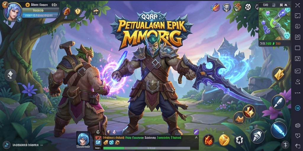 Screenshot gameplay <strong>QQRP</strong> menunjukkan pertempuran epik dalam dunia fantasi.